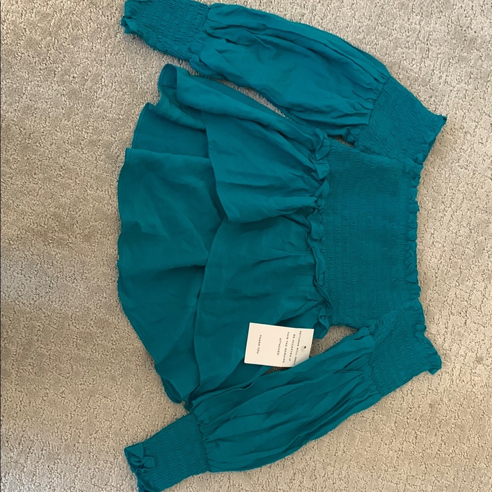 For Love and Lemons Teal Off-Shoulder Blouse